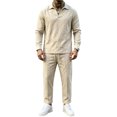 thumbnail image 1 of Delconic Mens Casual Cotton Linen Two Piece Set Long Sleeve Collared Pullover Top and Drawstring Straight Leg Pants Outfit Khaki 2XL, 1 of 6