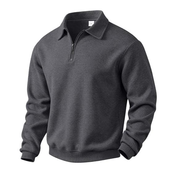 Delconic Mens Casual Fleece Pullover Sweatshirt with Mock Neck Quarter Zip Long Sleeve Relaxed Fit Knit Rib Cuffs Hem Top Gray 2XL