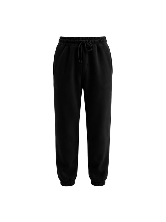 Mens Casual Loose Fit Fleece Sweatpants Plus Size Drawstring Elastic Waist Jogger Pants with Pockets Tapered Leg Black 3XL