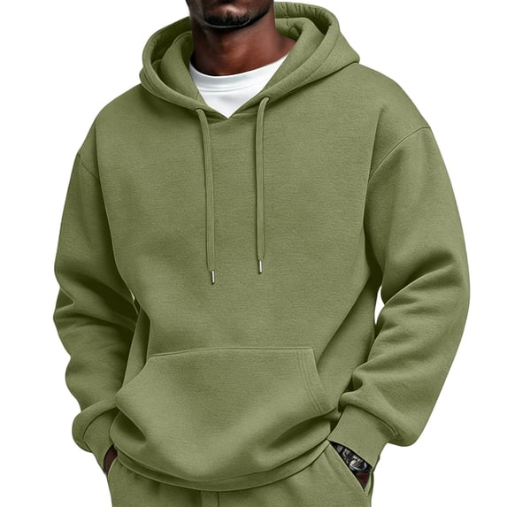 Delconic Mens Classic Casual Fleece Hoodie Pullover Drawstring Hood Long Sleeve Relaxed Fit Kangaroo Pocket Everyday Sweatshirt Army Green L