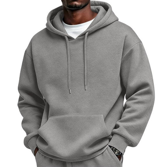 Delconic Mens Classic Casual Fleece Hoodie Pullover Drawstring Hood Long Sleeve Relaxed Fit Kangaroo Pocket Everyday Sweatshirt Gray M