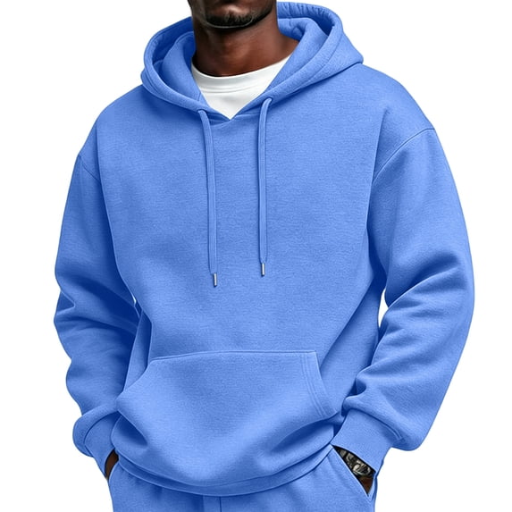 Delconic Mens Classic Casual Fleece Hoodie Pullover Drawstring Hood Long Sleeve Relaxed Fit Kangaroo Pocket Everyday Sweatshirt Royal Blue 3XL