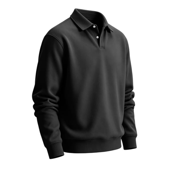 Delconic Mens Classic Polo Sweatshirt Long Sleeve Collared Pullover Casual Knit Top Regular Fit Button Placket Everyday Shirt Black M