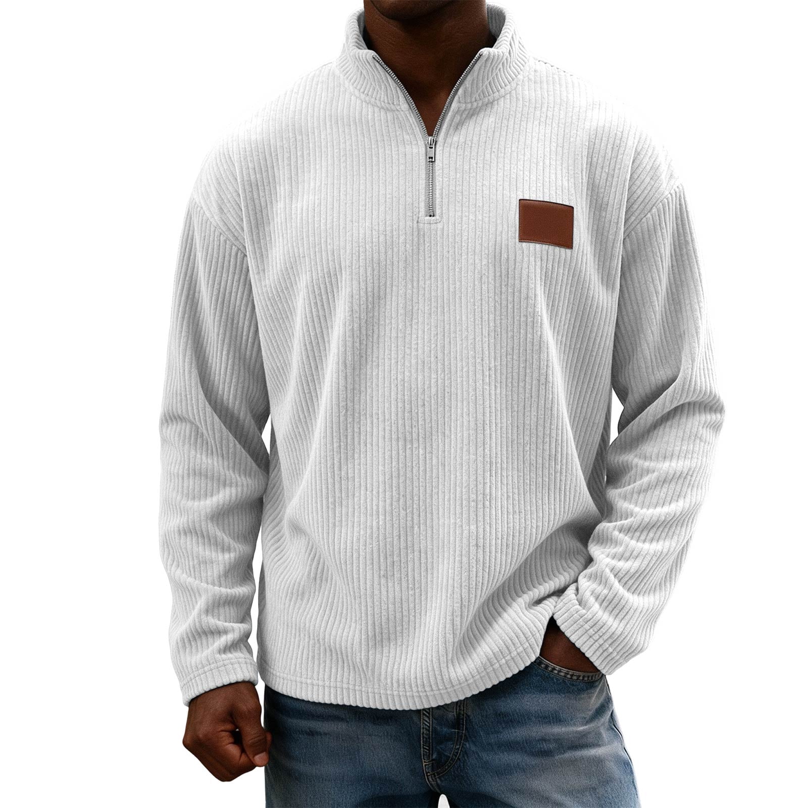 Delconic Mens Corduroy Quarter Zip Polo Shirt Long Sleeve Stand Collar ...