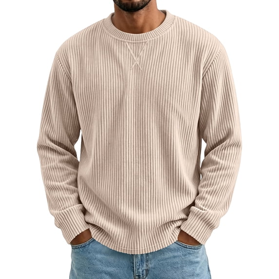 Delconic Mens Crewneck Corduroy Long Sleeve T Shirt Casual Pullover ...