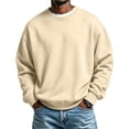 thumbnail image 1 of Delconic Mens Crewneck Long Sleeve Sweatshirt Pullover Casual Loose Fit Fleece Sweatshirt Ribbed Cuffs and Hem Basic Style Beige L, 1 of 6
