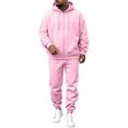 thumbnail image 1 of Delconic Mens Fleece Lined Hoodie and Jogger Set Casual Loose Fit Zip Front Hooded Sweatshirt and Drawstring Sweatpants Pink L, 1 of 7