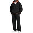 thumbnail image 1 of Delconic Mens Fleece Lined Hoodie and Straight Leg Pants Set Loose Fit Long Sleeve Half Zip Pullover Two Piece Tracksuit Black S, 1 of 7