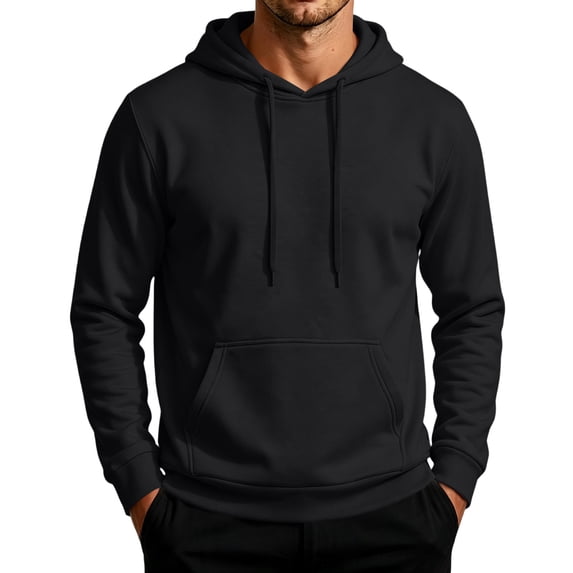 Delconic Mens Fleece Lined Pullover Hoodie Casual Long Sleeve Drawstring Hooded Sweatshirt with Kangaroo Pocket Regular Fit Black M