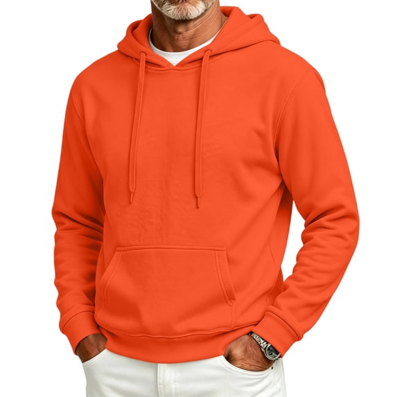 Delconic Mens Fleece Lined Pullover Hoodie Casual Long Sleeve Drawstring Hooded Sweatshirt with Kangaroo Pocket Regular Fit Saffron 3XL