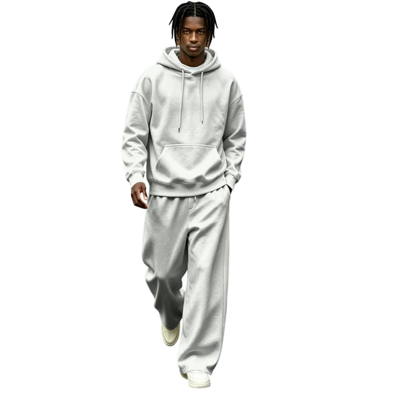 Delconic Mens Fleece Lined Tracksuit Set Hoodie and Wide Leg Pants Two Piece Casual Loose Fit Pullover Sweat Suit Light Gray XL