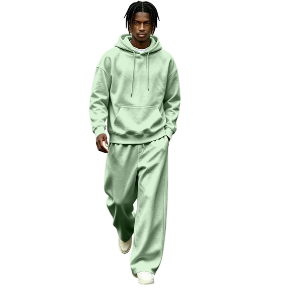 Delconic Mens Fleece Lined Tracksuit Set Hoodie and Wide Leg Pants Two Piece Casual Loose Fit Pullover Sweat Suit Mint Green 3XL