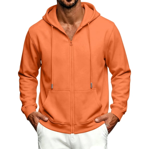 Delconic Mens Fleece Lined Zip Up Hooded Jacket Casual Long Sleeve Drawstring Hoodie Sweatshirt with Front Pockets Saffron 3XL