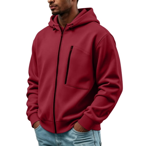 Delconic Mens Fleece Lined Zip Up Hoodie Full Zip Sweatshirt Adjustable ...