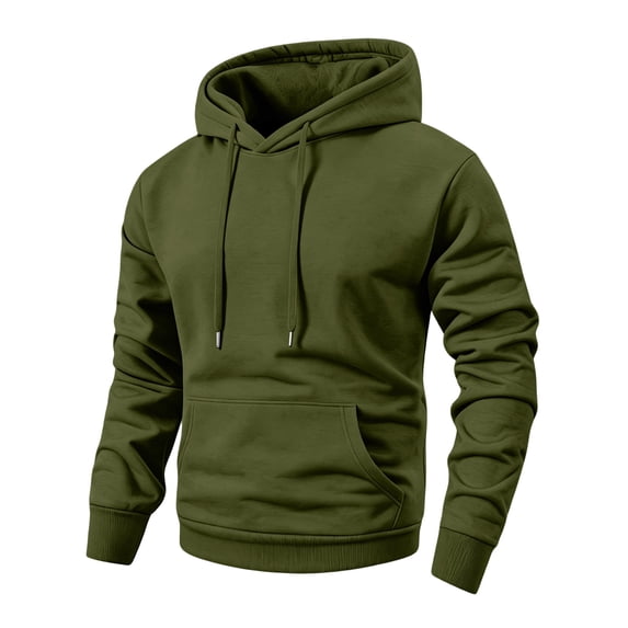 Delconic Mens Fleece Pullover Hoodie Casual Classic Hooded Sweatshirt with Large Front Pocket Ribbed Cuffs and Hem Regular Fit Army Green L