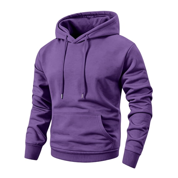 Delconic Mens Fleece Pullover Hoodie Casual Classic Hooded Sweatshirt with Large Front Pocket Ribbed Cuffs and Hem Regular Fit Purple L