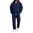 thumbnail image 1 of Delconic Mens Fleece Quarter Zip Hoodie and Sweatpants Set Loose Fit Pullover Hooded Sweatshirt Drawstring Jogger Pants Navy S, 1 of 5