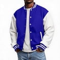 thumbnail image 1 of Delconic Mens Fleece Varsity Jacket Casual Knit Stand Collar Snap Front Baseball Style Outerwear Ribbed Trim Regular Fit Blue L, 1 of 9