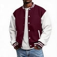 thumbnail image 1 of Delconic Mens Fleece Varsity Jacket Casual Knit Stand Collar Snap Front Baseball Style Outerwear Ribbed Trim Regular Fit Wine L, 1 of 9