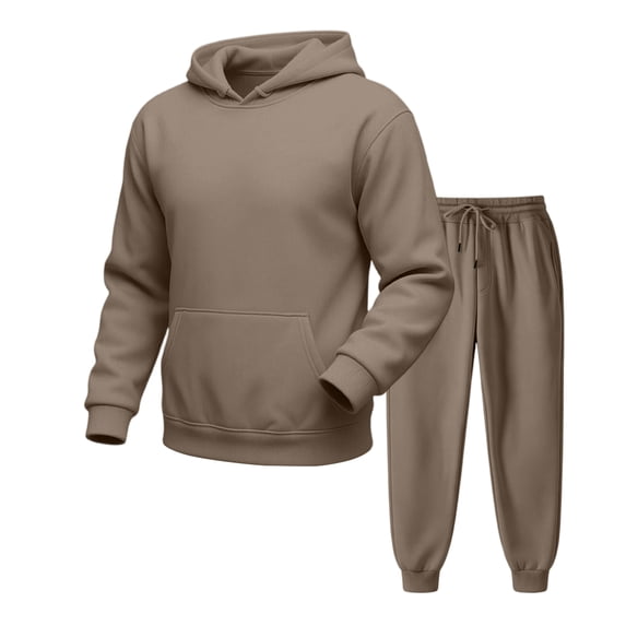 Delconic Mens Hoodie and Jogger Set Casual Athletic Sweat Suit Long Sleeve Pullover Hooded Top with Drawstring Pants Camel XL