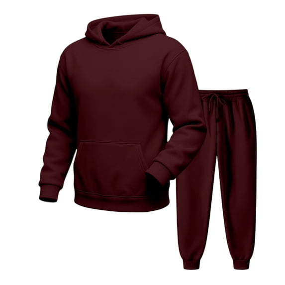 Delconic Mens Hoodie and Jogger Set Casual Athletic Sweat Suit Long Sleeve Pullover Hooded Top with Drawstring Pants Wine XL