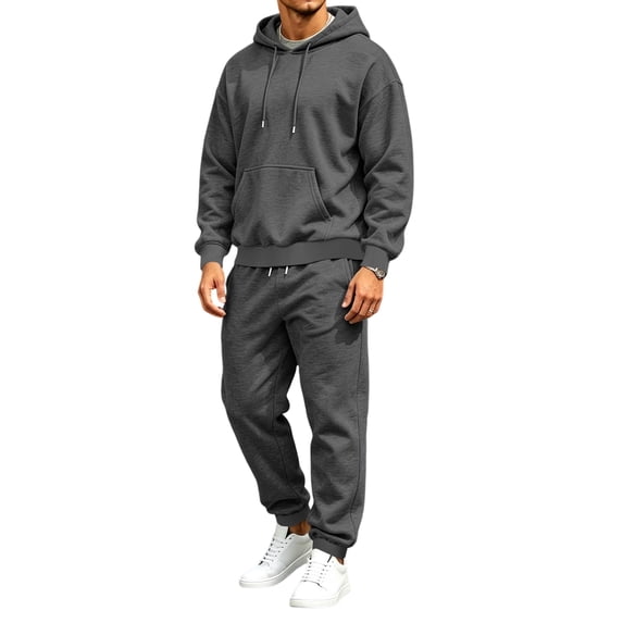Delconic Mens Hoodie and Jogger Set Pullover Hooded Sweatshirt and Drawstring Sweatpants Casual Athletic Two Piece Outfit Dark Gray 2XL