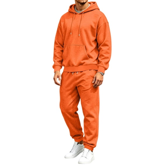 Delconic Mens Hoodie and Jogger Set Pullover Hooded Sweatshirt and Drawstring Sweatpants Casual Athletic Two Piece Outfit Saffron L
