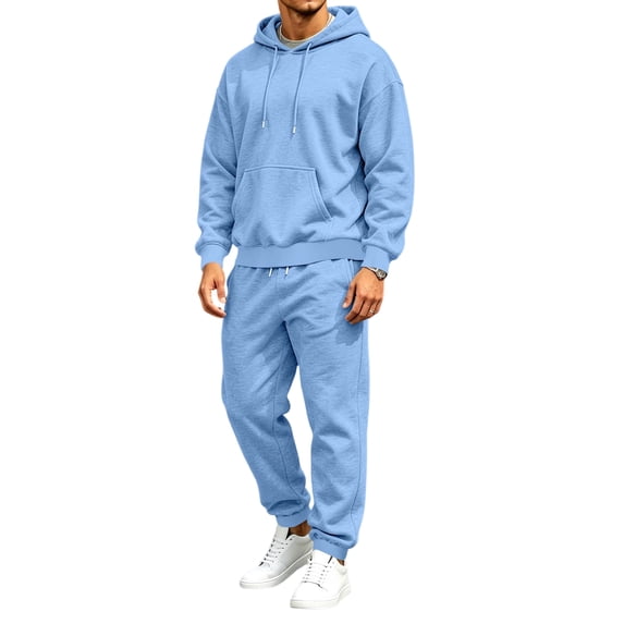 Delconic Mens Hoodie and Jogger Set Pullover Hooded Sweatshirt and Drawstring Sweatpants Casual Athletic Two Piece Outfit Sky Blue M