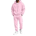 thumbnail image 1 of Delconic Mens Hoodie and Jogger Set Two Piece Tracksuit Full Zip Sweatshirt Drawstring Pants Casual Athletic Outfit Pink S, 1 of 7