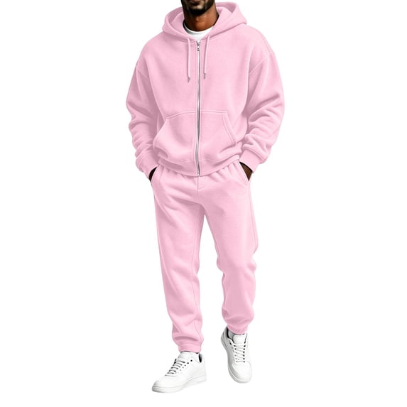 Delconic Mens Hoodie and Jogger Set Two Piece Tracksuit Full Zip Sweatshirt Drawstring Pants Casual Athletic Outfit Pink S