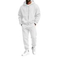 thumbnail image 1 of Delconic Mens Hoodie and Jogger Set Two Piece Tracksuit Full Zip Sweatshirt Drawstring Pants Casual Athletic Outfit White XL, 1 of 7