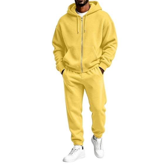 Delconic Mens Hoodie and Jogger Set Two Piece Tracksuit Full Zip Sweatshirt Drawstring Pants Casual Athletic Outfit Yellow 3XL