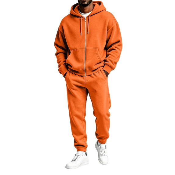 Delconic Mens Hoodie and Jogger Set Two Piece Tracksuit with Zip Front Hooded Sweatshirt and Elastic Waist Pants for Spring Fall Saffron S