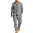 thumbnail image 1 of Delconic Mens Linen Blend Two Piece Outfit Loose Fit Long Sleeve Button Front Shirt and Straight Leg Pants Casual Set Gray M, 1 of 8