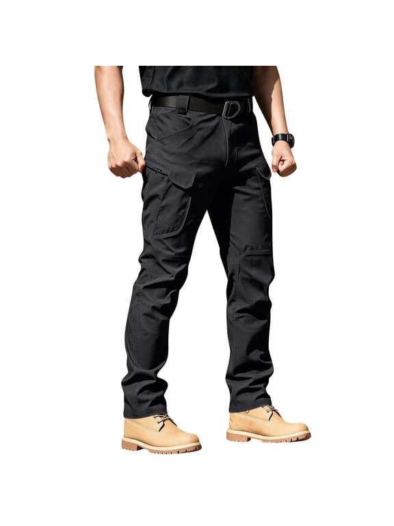 Mens Outdoor Softshell Tactical Pants Stretch Cargo Trousers Multi Pocket Utility Work Combat Pants Straight Leg Black XL