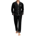 thumbnail image 1 of Delconic Mens Pajama Set Long Sleeve Button Front Sleepwear Set Collared Shirt and Full Length Pants Relaxed Fit Loungewear Black S, 1 of 6