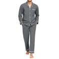 thumbnail image 1 of Delconic Mens Pajama Set Long Sleeve Button Front Sleepwear Set Collared Shirt and Full Length Pants Relaxed Fit Loungewear Gray M, 1 of 6