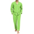 thumbnail image 1 of Delconic Mens Pajama Set Long Sleeve Button Front Sleepwear Set Loose Fit Top and Full Length Pants Loungewear Nightwear Fluorescent Green L, 1 of 6