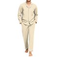 thumbnail image 1 of Delconic Mens Pajama Set Long Sleeve Button Front Sleepwear Set Loose Fit Top and Full Length Pants Loungewear Nightwear Khaki 2XL, 1 of 6