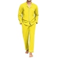 thumbnail image 1 of Delconic Mens Pajama Set Long Sleeve Button Front Sleepwear Set Relaxed Fit Lounge Set with Chest Pocket and Full Length Pants Yellow S, 1 of 6