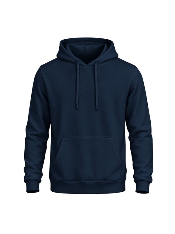 Mens Pullover Hoodie Casual Long Sleeve Sweatshirt with Drawstring Hood Kangaroo Pocket Ribbed Cuffs and Hem Navy L