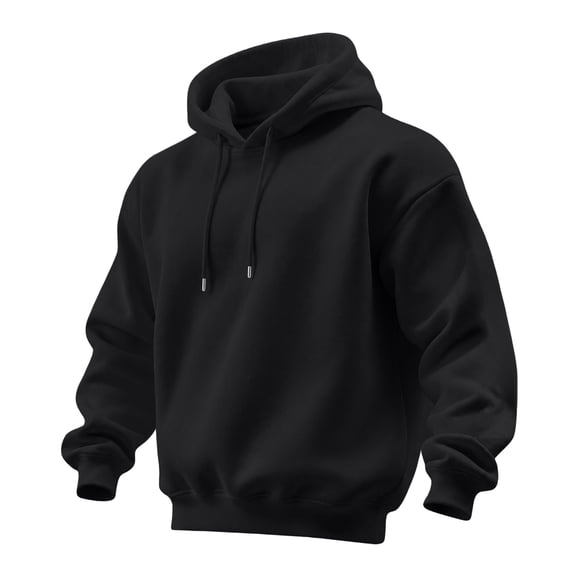 Delconic Mens Pullover Hoodie Long Sleeve Casual Athletic Sweatshirt Drawstring Hood Ribbed Cuffs Hem Relaxed Fit Top Black L