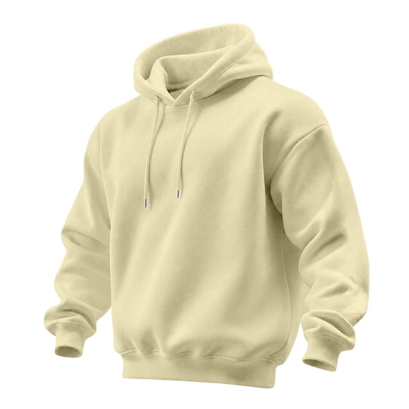 Delconic Mens Pullover Hoodie Long Sleeve Casual Athletic Sweatshirt Drawstring Hood Ribbed Cuffs Hem Relaxed Fit Top Khaki XL