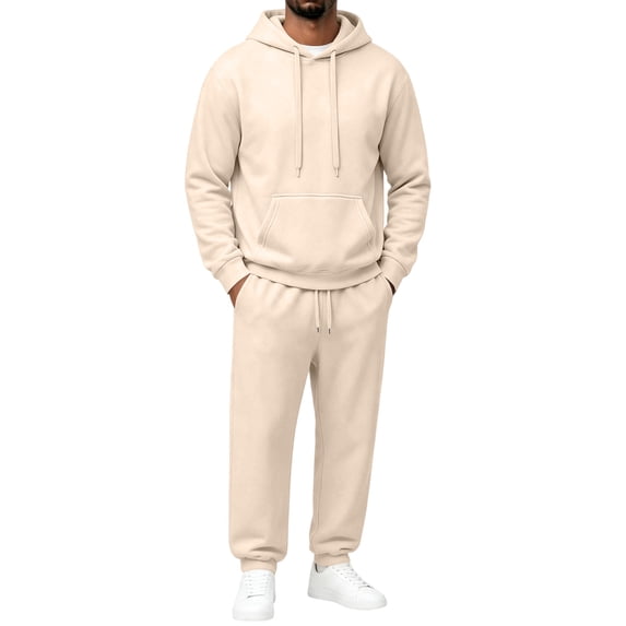 Delconic Mens Pullover Hoodie and Jogger Sweatpants Set 2 Piece Athletic Tracksuit with Drawstring Hood Kangaroo Pocket Beige L