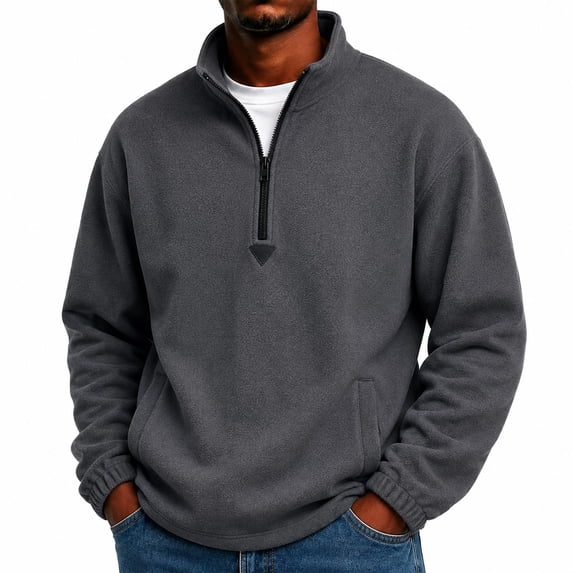 Delconic Mens Quarter Zip Fleece Pullover Jacket Long Sleeve Stand Collar Warm Outerwear Casual Relaxed Fit for Fall Winter Red XL