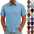 thumbnail image 1 of Delconic Mens Short Sleeve Button Down Shirt Casual Camp Collar Summer Loose Fit Lightweight Daily Wear Open Front Top Green S, 1 of 6