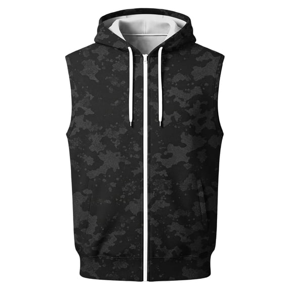 Delconic Mens Sleeveless Zip Up Hoodie Vest Casual Athletic Retro Streetwear Lightweight Fleece Hooded Tank Outerwear Black L