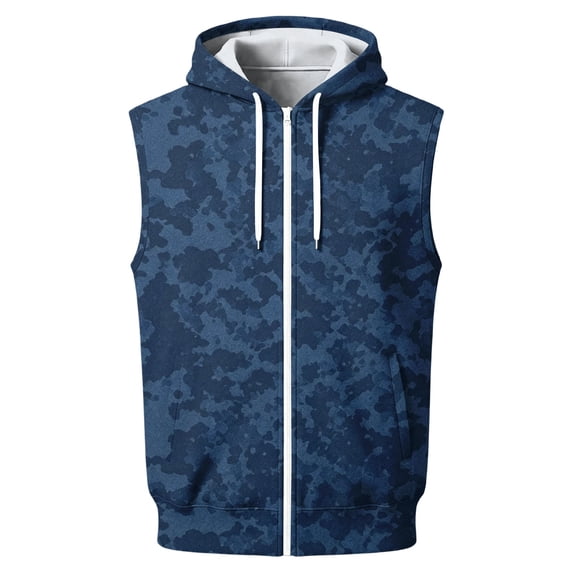 Delconic Mens Sleeveless Zip Up Hoodie Vest Casual Athletic Retro Streetwear Lightweight Fleece Hooded Tank Outerwear Dark Blue XL