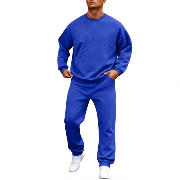 Delconic Mens Sweatshirt and Jogger Set Casual Sports Tracksuit Two Piece Pullover Crewneck Top and Elastic Waist Pants Blue L