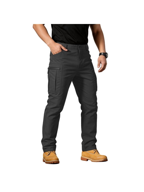 Mens Tactical Pants Ripstop Cargo Work Trousers with Multi Pocket Water Resistant Breathable Design for Hiking Camping Black M